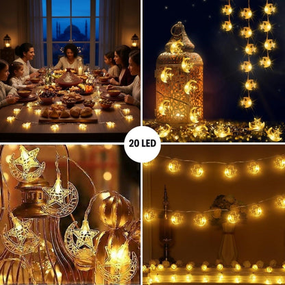 Hilal ve Yıldız Şekilli 3.5 Metre USB LED Işık – 20 LED’li Dekoratif Ramazan Dekorasyonu ve Ortam Aydınlatması