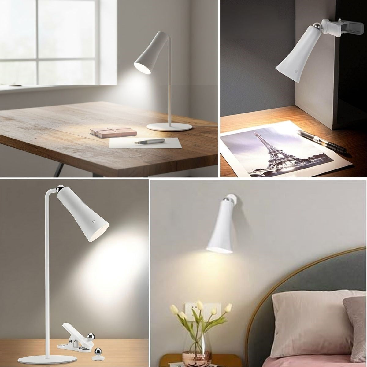 Çok Amaçlı Güçlü Manyetik Başlıklı 4’ü 1 Arada Portatif Beyaz LED Lamba Masaüstü, El Feneri, Duvara Asılabilir ve Mandallı Klipsli Işık