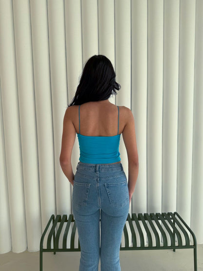 Kadın İp Askılı Kısa Crop - Mavi