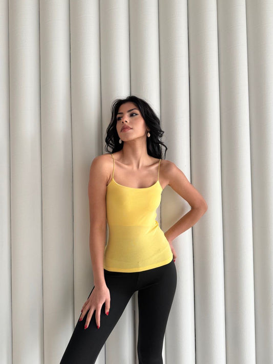 Kadın İp Askılı Uzun Crop - Sarı