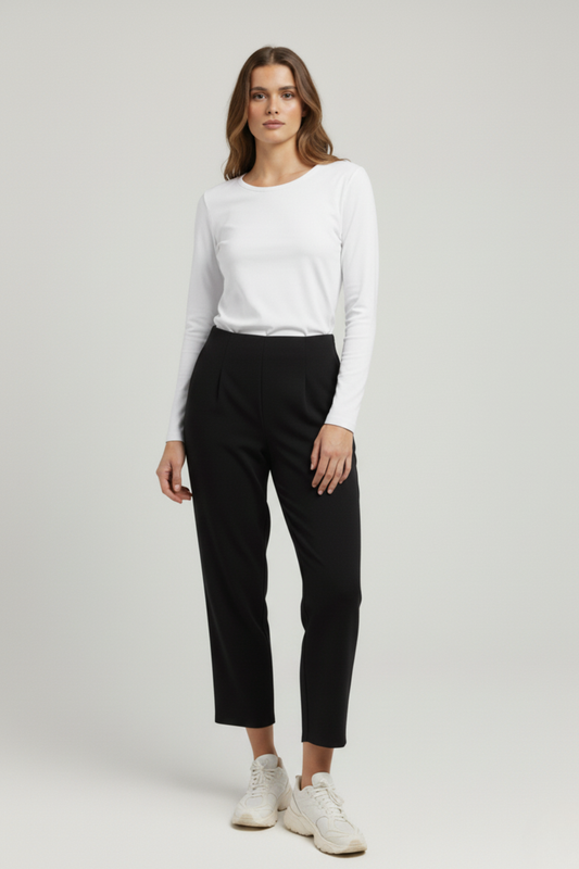 Kadın Yüksek Bel Lastikli Pensli Balon Krep Pantolon – Siyah