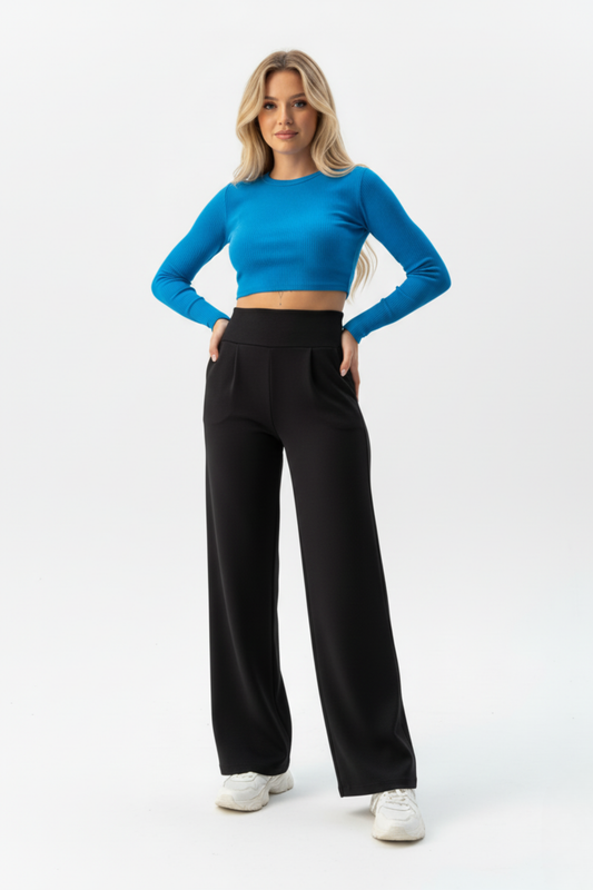 Kadın Pensli Palazzo Pantolon Siyah