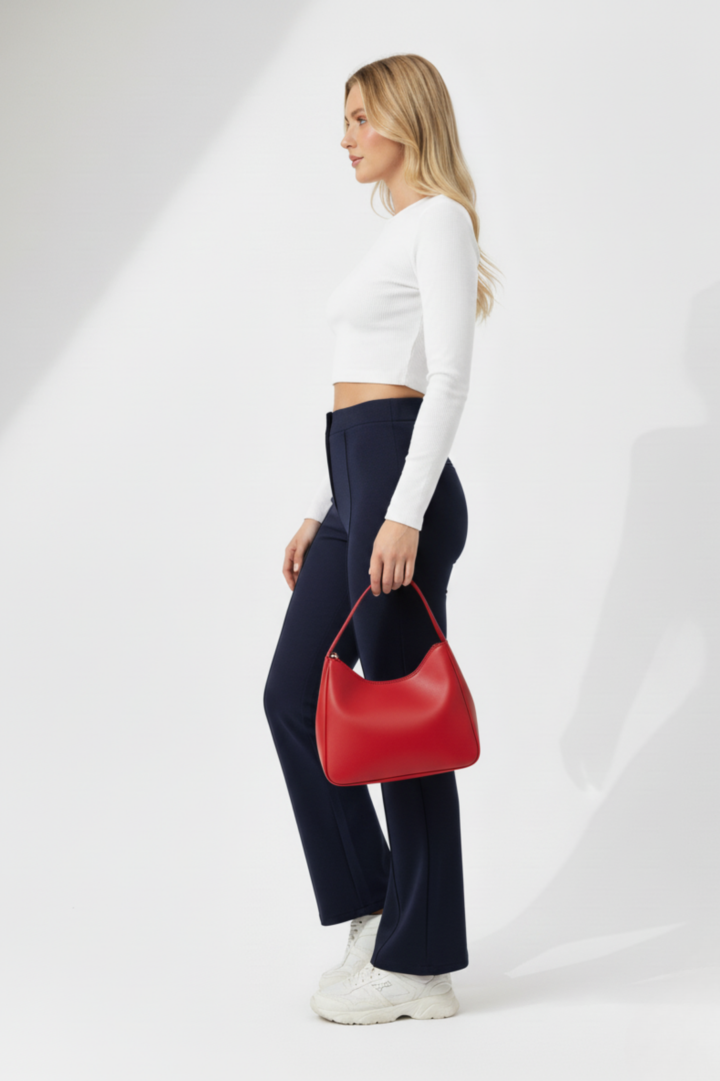 Kadın Yüksek Bel Toparlayıcı Çıma Detaylı Scuba Krep Palazzo İspanyol Paça Pantolon - Lacivert