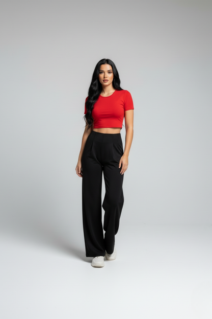 Kadın Yüksek Bel Pensli Bol Paça Krep Palazzo Pantolon – Siyah