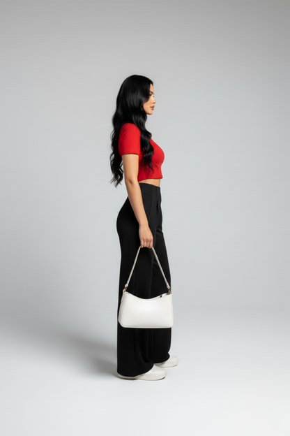 Kadın Yüksek Bel Pensli Bol Paça Krep Palazzo Pantolon – Siyah