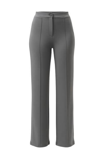 Kadın Yüksek Bel Toparlayıcı Çıma Detaylı Scuba Krep Palazzo İspanyol Paça Pantolon – Gri