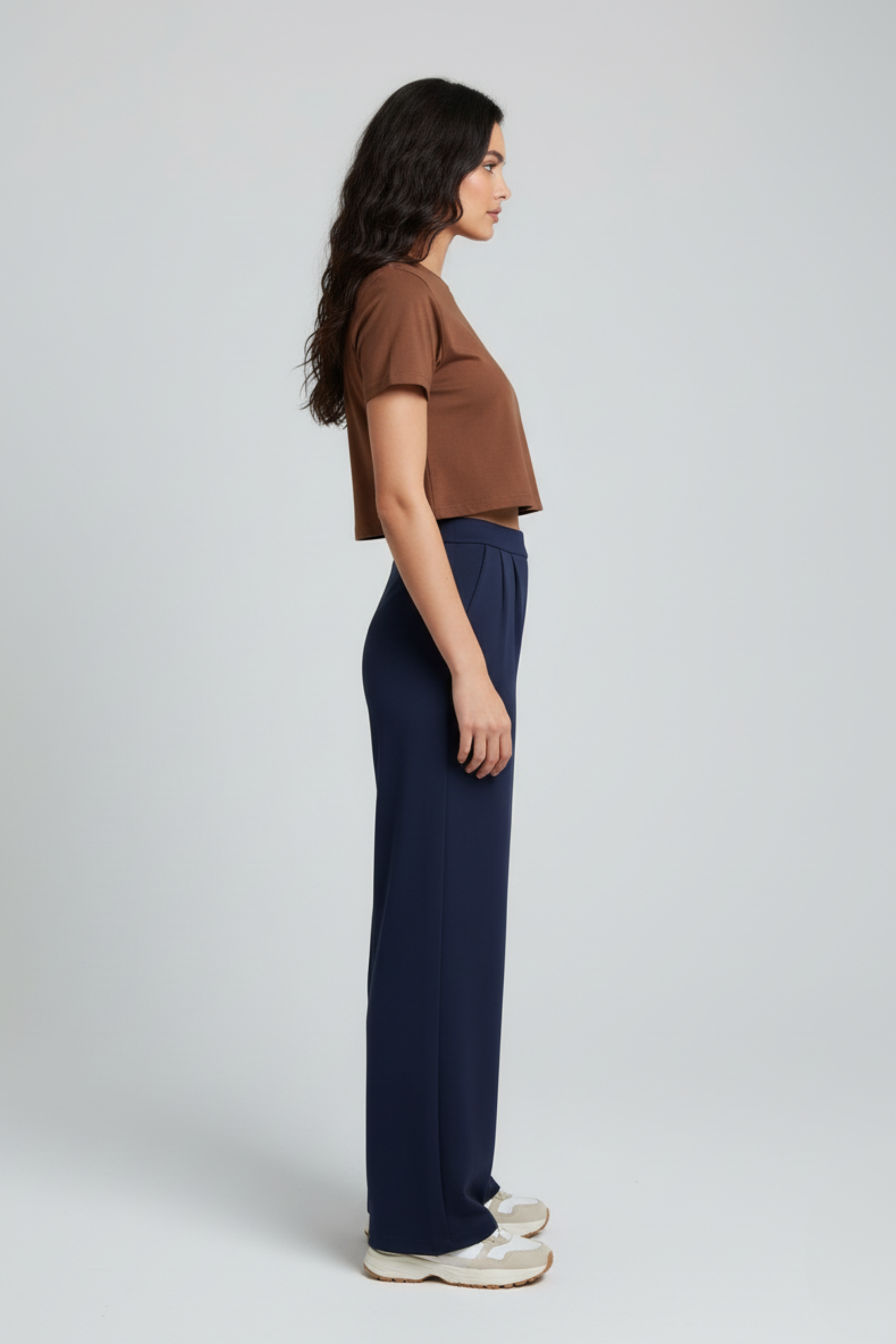 Kadın Yüksek Bel Pensli Krep Palazzo Pantolon – Lacivert