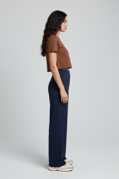 Kadın Yüksek Bel Pensli Krep Palazzo Pantolon – Lacivert