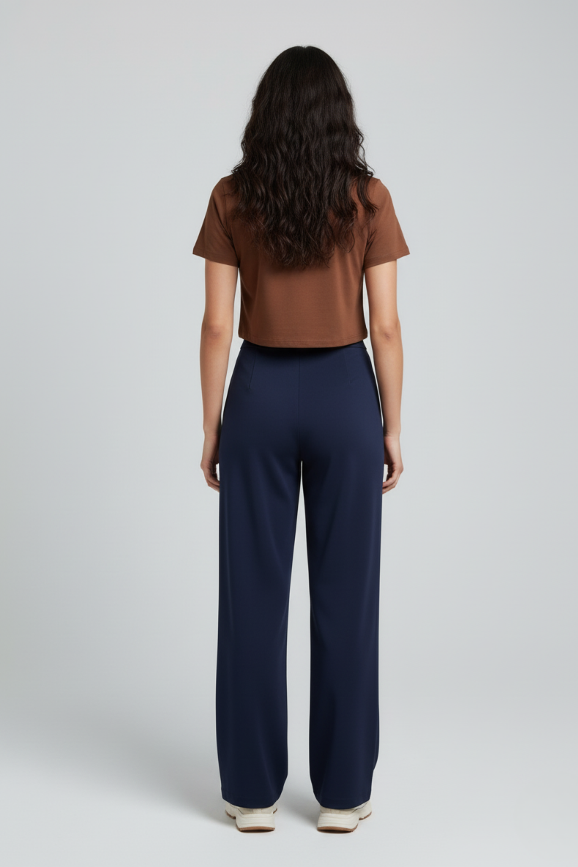 Kadın Yüksek Bel Pensli Krep Palazzo Pantolon – Lacivert