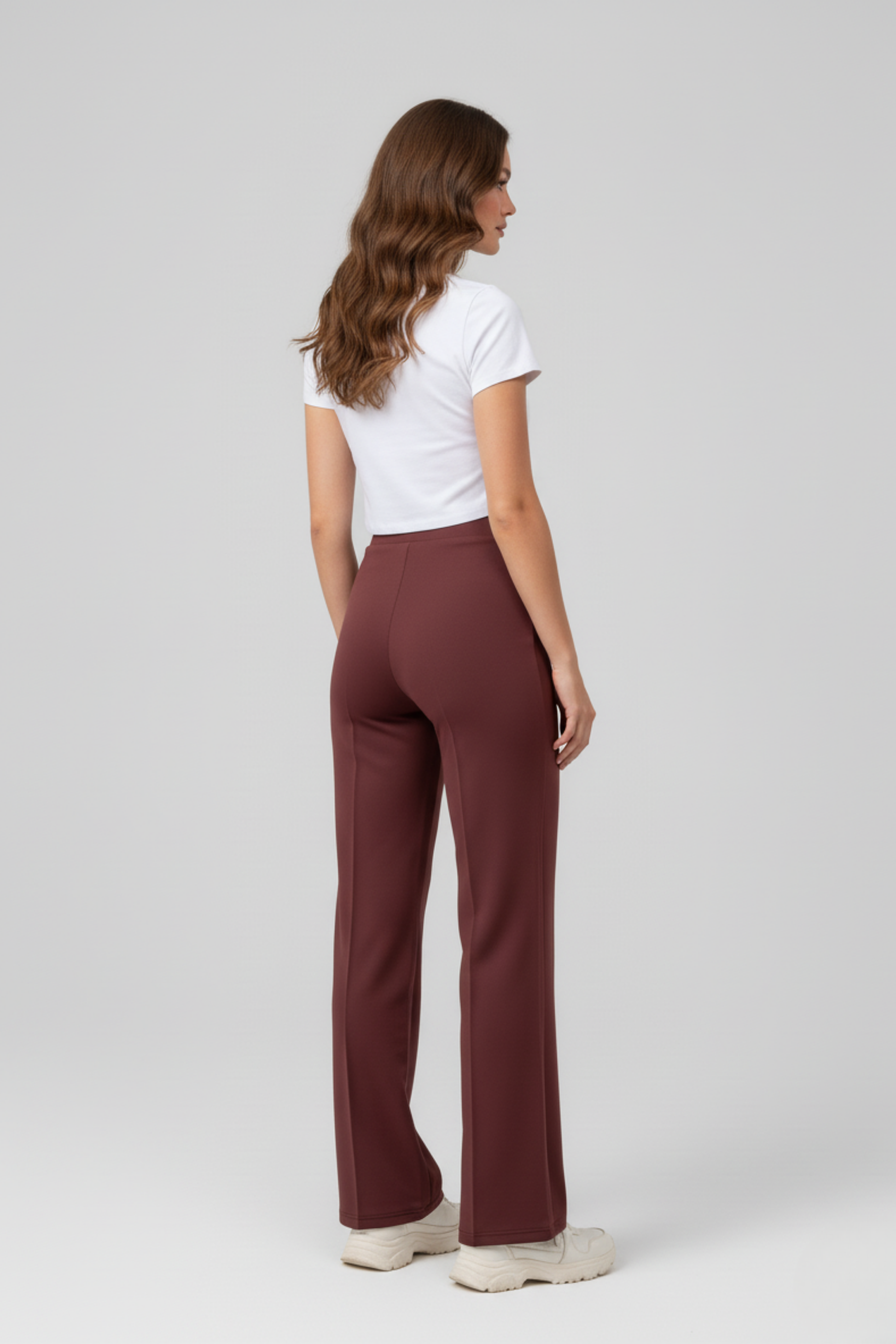 Kadın Modal Çımalı Yüksek Bel Beli Lastikli Bol Paça Pantolon - Kiremit