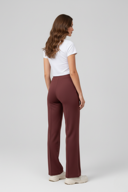 Kadın Modal Çımalı Yüksek Bel Beli Lastikli Bol Paça Pantolon - Kiremit