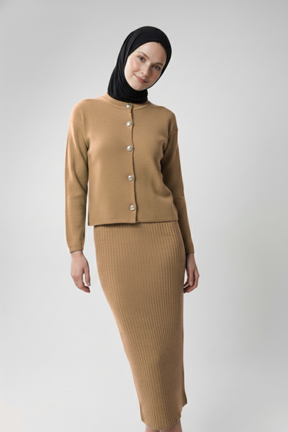 Kadın Kiremit Hırka Elbise İkili Takım