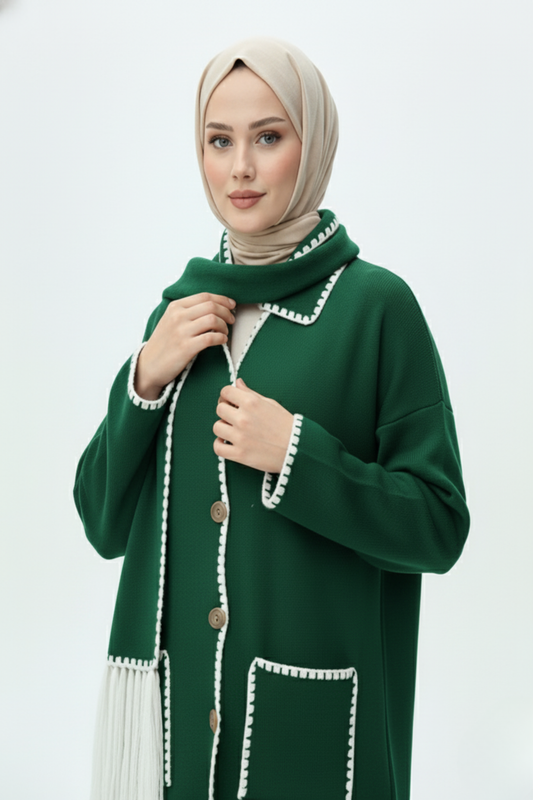 Kadın Nakış Detaylı Atkılı Yumuşak Ceket - Yeşil