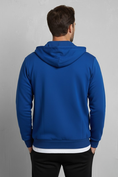 Unisex Saks Mavi Oversize Kalıp 2 İplik Kapüşonlu Fermuarlı Sweatshirt Ceket Hırka