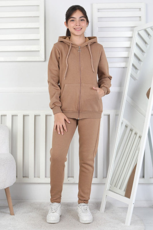 Şardonlu 3 İplik Kapşonlu Kız Çocuk Takım