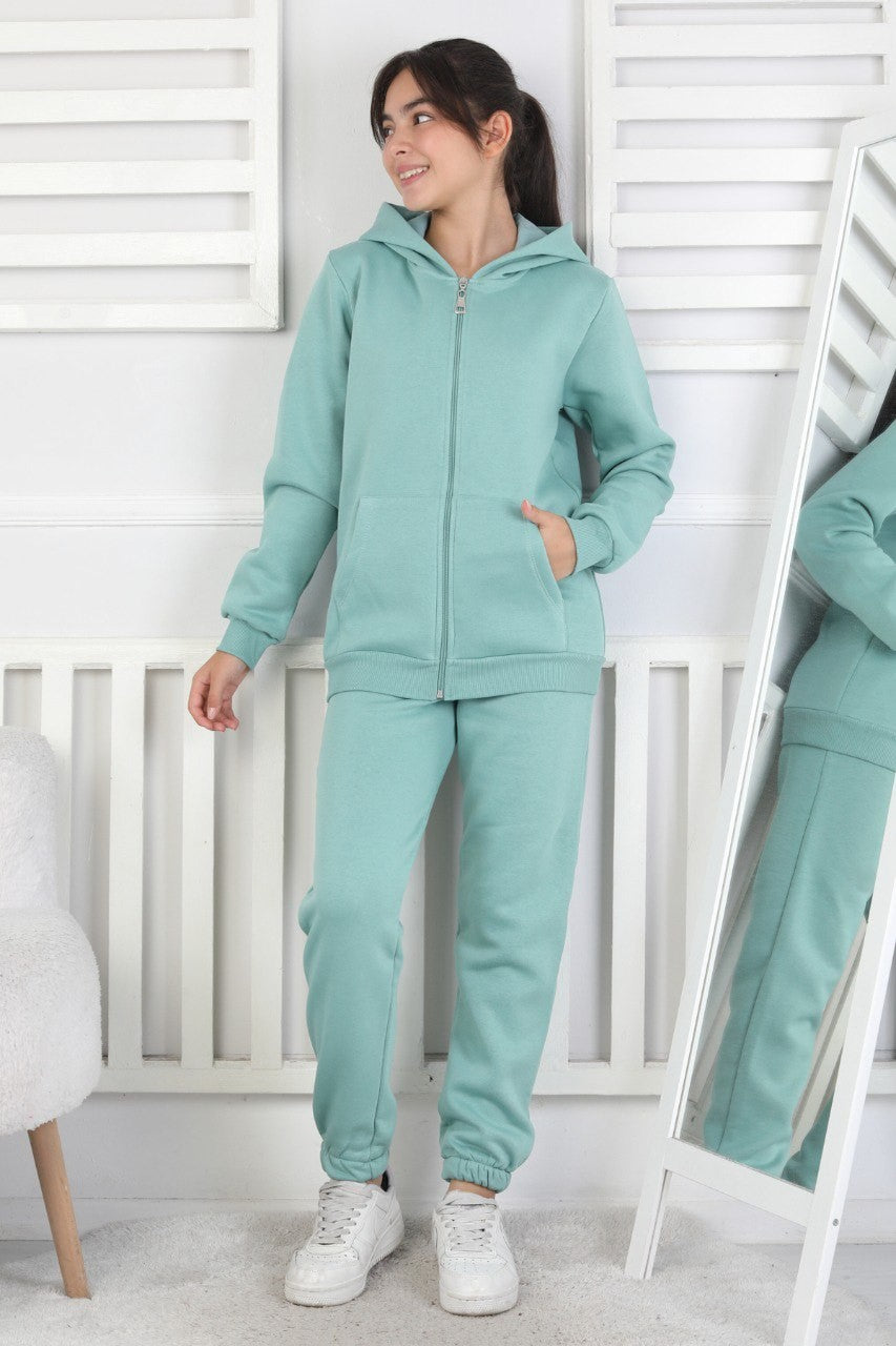 Şardonlu 3 İplik Kapşonlu Kız Çocuk Takım