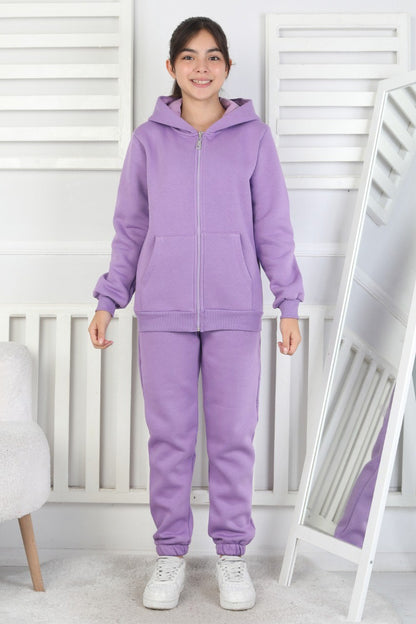 Şardonlu 3 İplik Kapşonlu Kız Çocuk Takım