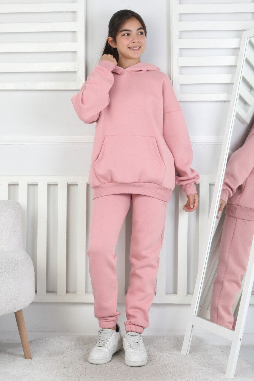 Şardonlu 3 İplik Kapşonlu Kız Çocuk Takım