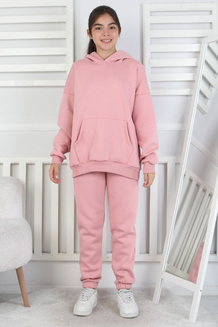 Şardonlu 3 İplik Kapşonlu Kız Çocuk Takım