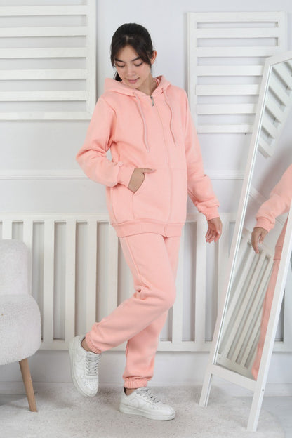 Şardonlu 3 İplik Kapşonlu Kız Çocuk Takım