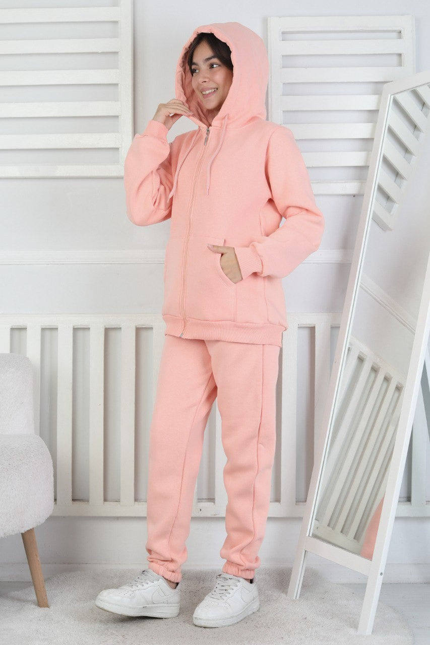 Şardonlu 3 İplik Kapşonlu Kız Çocuk Takım