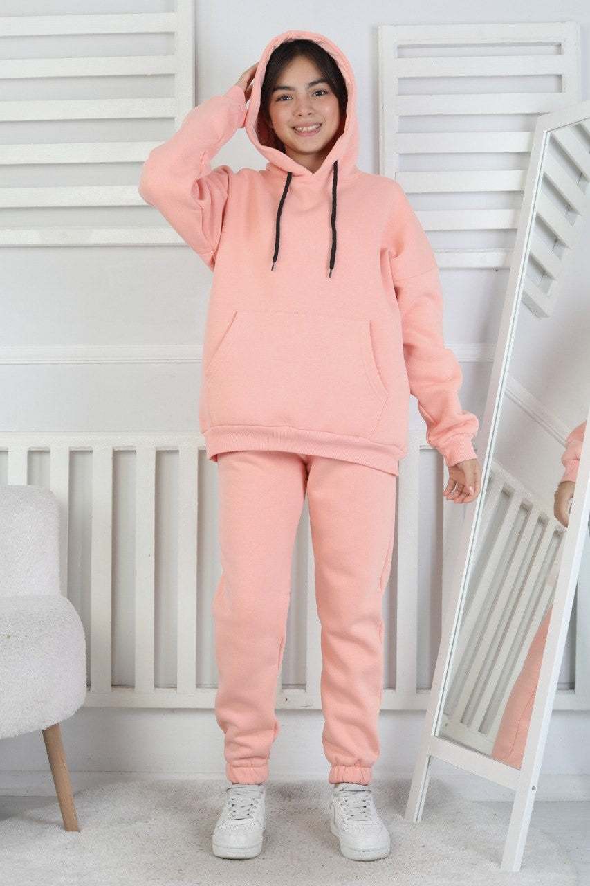 Şardonlu 3 İplik Kapşonlu Kız Çocuk Takım