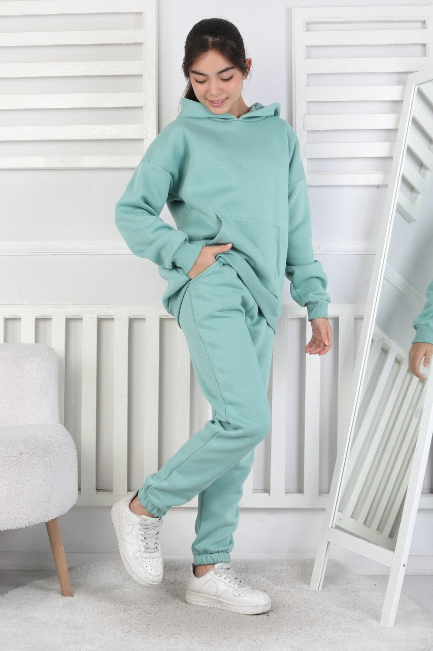 Şardonlu 3 İplik Kapşonlu Kız Çocuk Takım