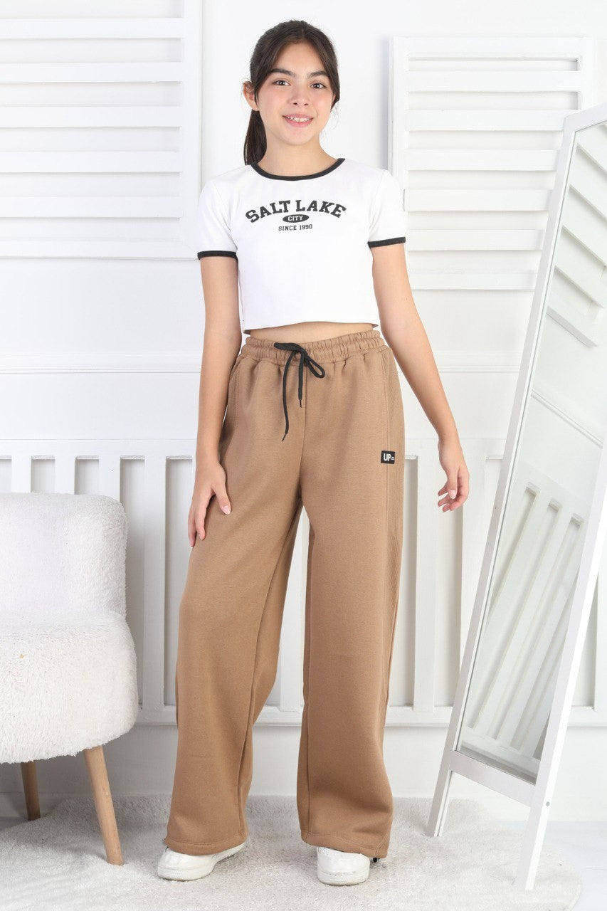 Şardonlu 3 İplik Paça Sıkmalı Kız Çocuk Eşofman Altı