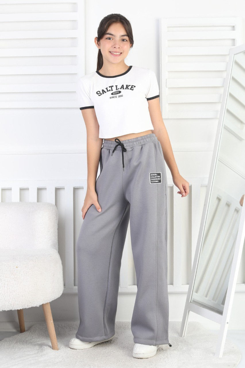 Şardonlu 3 İplik Paça Sıkmalı Kız Çocuk Eşofman Altı