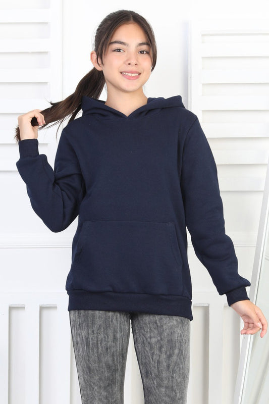 Şardonlu 3 İplik Kapşonlu Kız Çocuk Sweatshirt