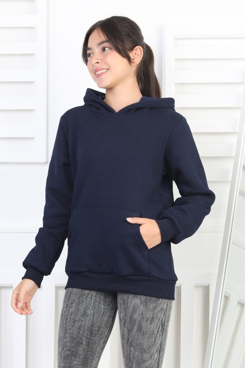 Şardonlu 3 İplik Kapşonlu Kız Çocuk Sweatshirt