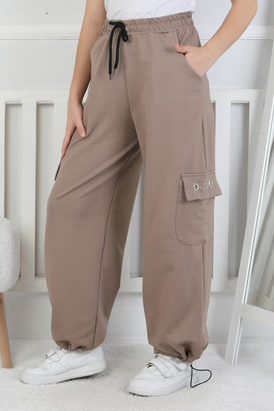 İki İplik Baskılı Kargo Çepli Kız Çocuk Eşofman Altı