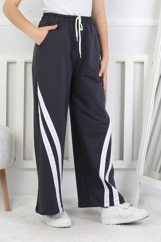 İki İplik Çapraz Çizgili Kız Çocuk Eşofman Altı