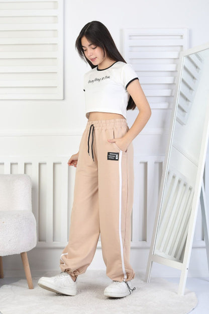 İki İplik Çizgili Kız Çocuk Eşofman Altı