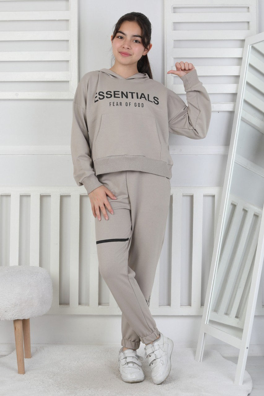 İki İplik Kapüşonlu Baskılı Kız Çocuk Takım