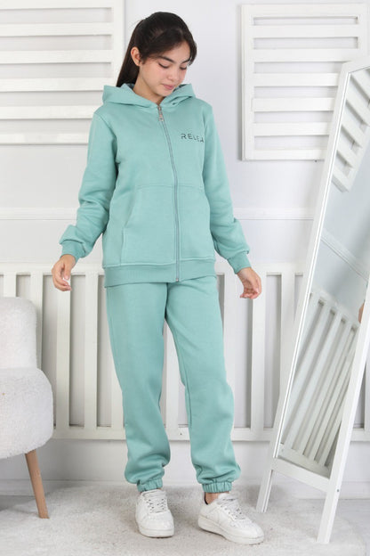 Şardonlu 3 İplik Kapşonlu Baskılı Kız Çocuk Takım