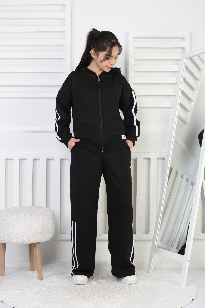 İki İplik Çizgili Kız Çocuk Takım