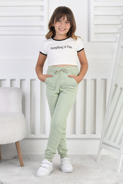 Şardonlu 3 İplik Düz Kız Çocuk Eşofman Altı