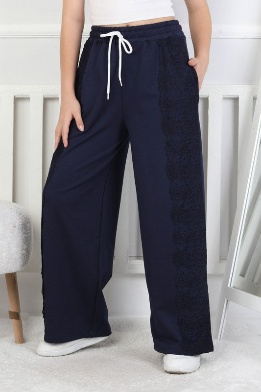 İki İplik Güpürlü Bol Paça Kız Çocuk Eşofman Altı