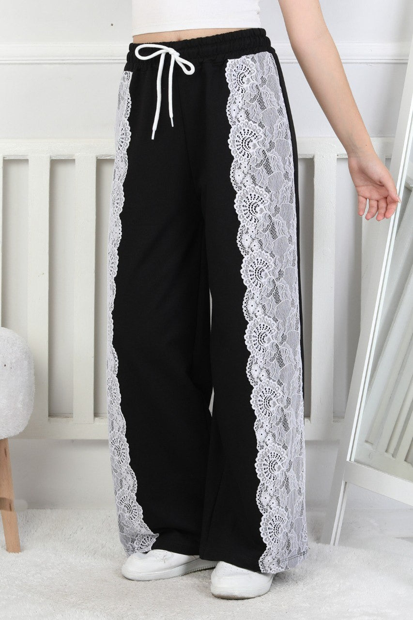 İki İplik Güpürlü Bol Paça Kız Çocuk Eşofman Altı