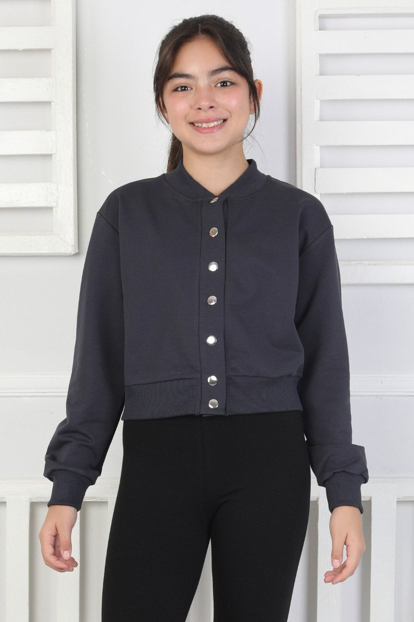 İki İplik Düz Düğmeli Kız Çocuk Ceket