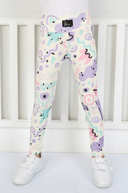 Şardonsuz Fitilli Kumaş Baskılı Kız Çocuk Günlük Tayt