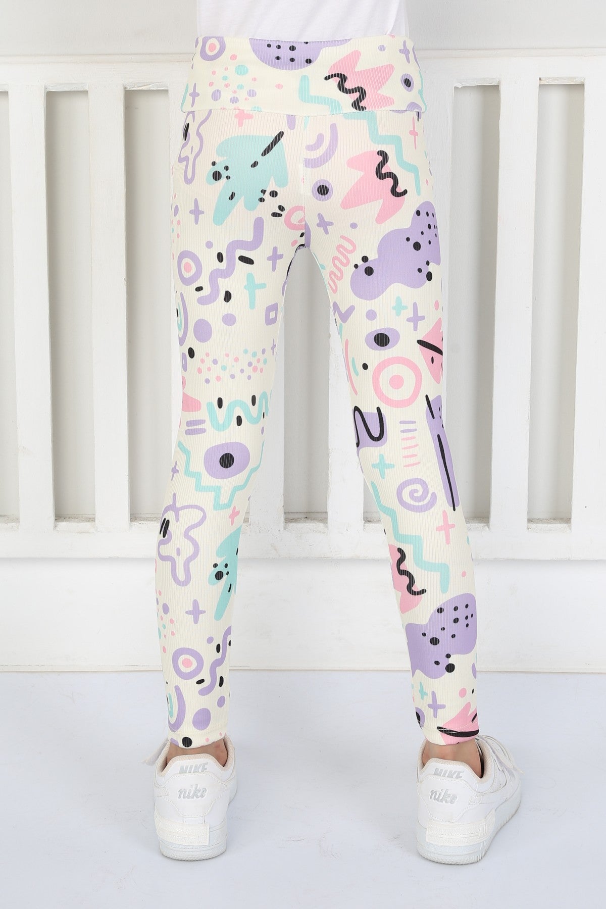 Şardonsuz Fitilli Kumaş Baskılı Kız Çocuk Günlük Tayt