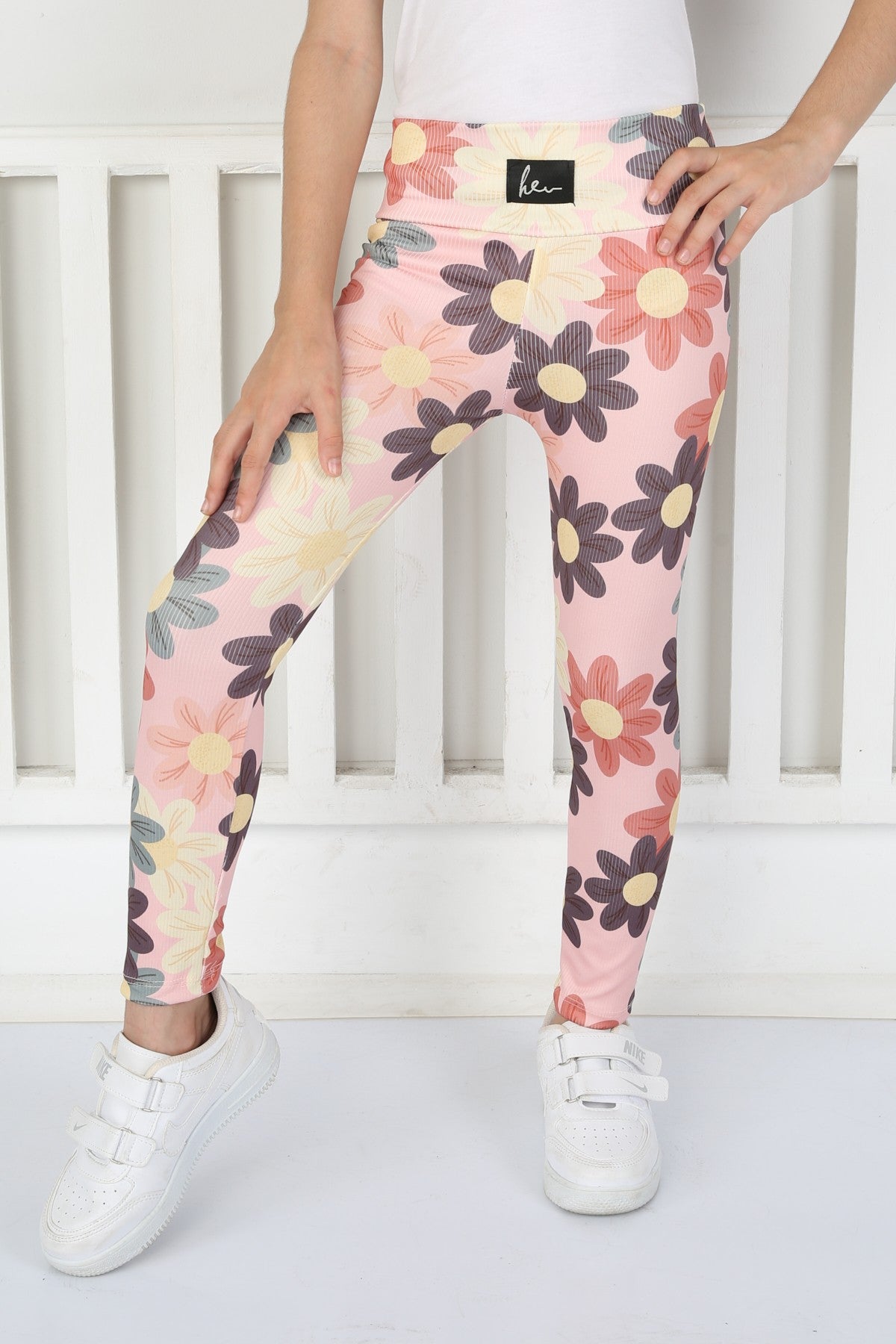 Şardonsuz Fitilli Kumaş Baskılı Kız Çocuk Günlük Tayt