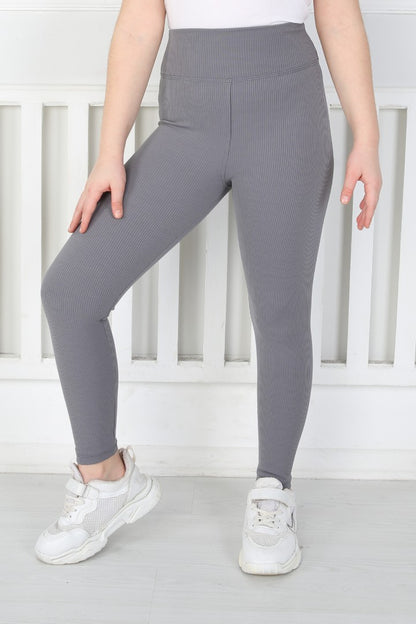 Dar Paça Birinci Kalite Fitilli Kumaş Antrasit Kız Çocuk Günlük Tayt