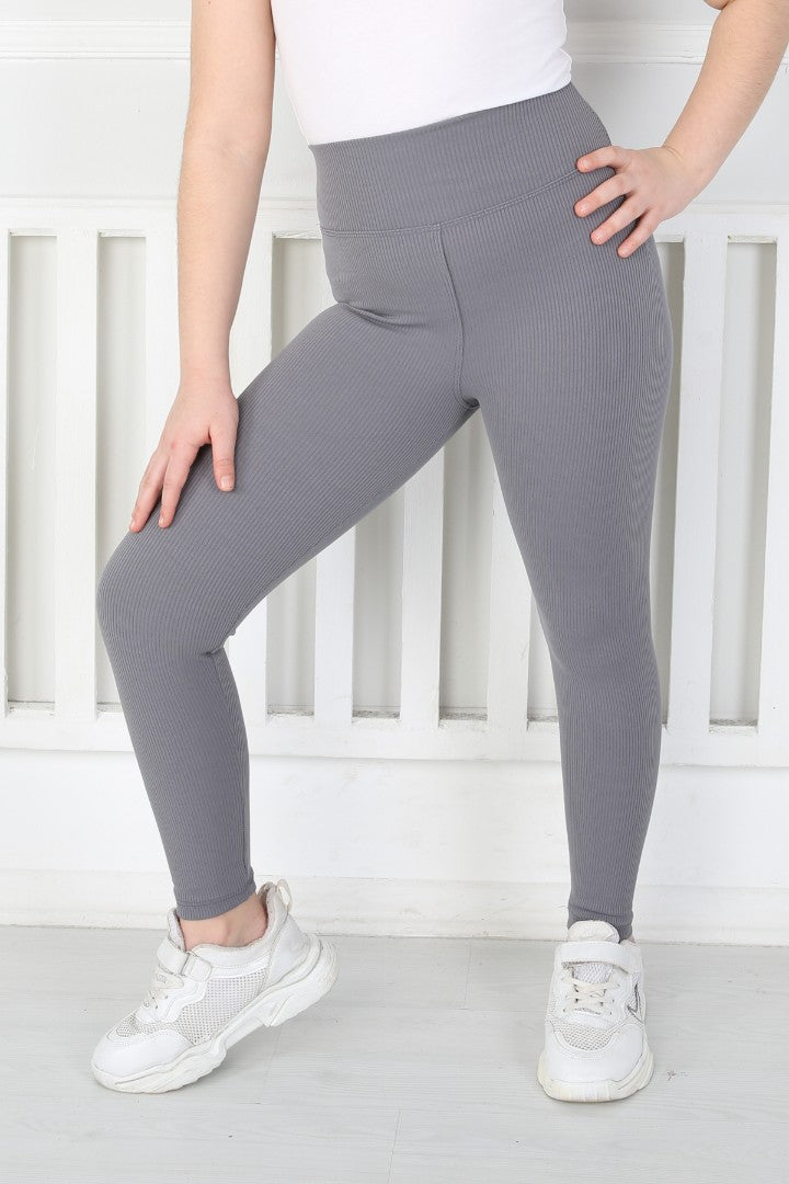 Dar Paça Birinci Kalite Fitilli Kumaş Antrasit Kız Çocuk Günlük Tayt