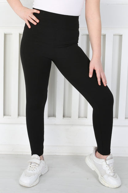 Dar Paça Birinci Kalite Fitilli Kumaş Siyah Kız Çocuk Günlük Tayt