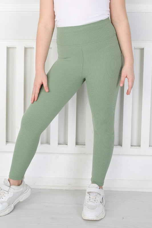 Dar Paça Birinci Kalite Fitilli Kumaş Yeşil Kız Çocuk Günlük Tayt