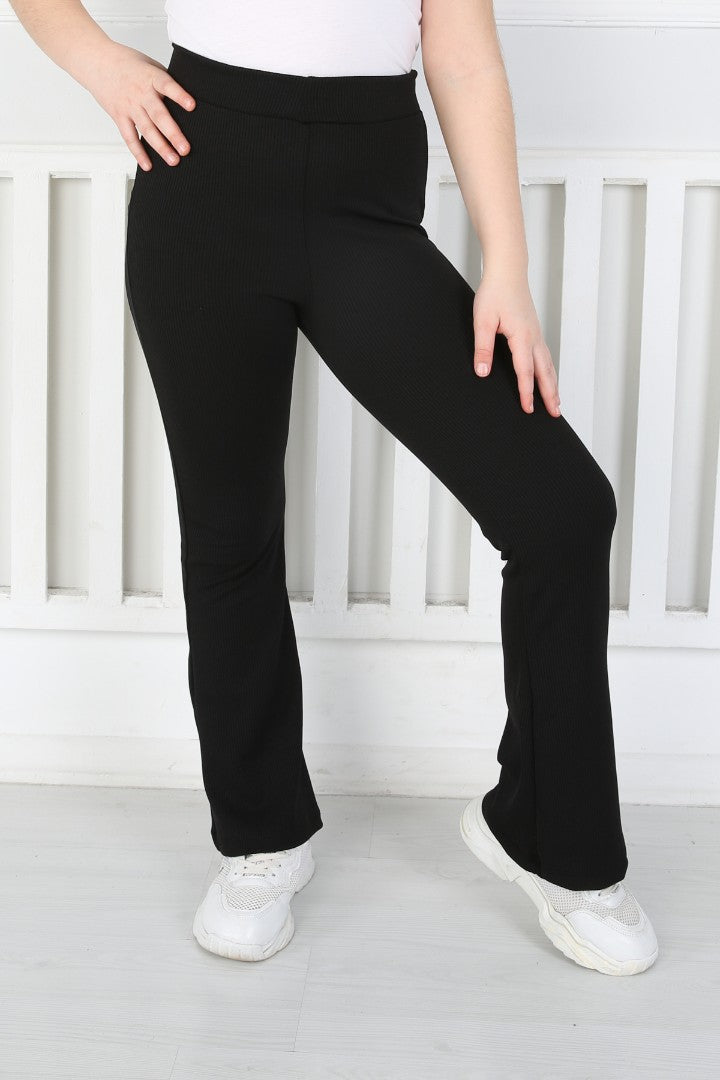 İspanyol Paça Birinci Kalite Fitilli Kumaş Siyah Kız Çocuk Günlük Tayt