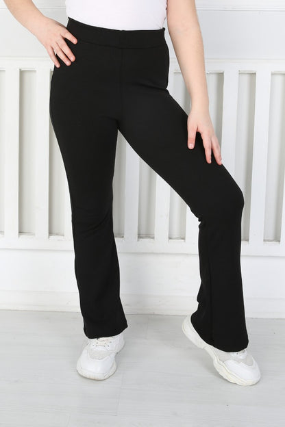 İspanyol Paça Birinci Kalite Fitilli Kumaş Siyah Kız Çocuk Günlük Tayt